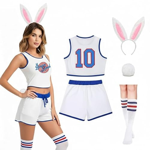 JOGSHR Womens Halloween Bunny Jersey Set 90s Adult Basketball Costume Space Movie Outfit & Shorts Sports White Medium