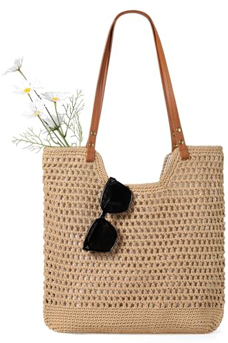 Sightor Crochet Beach Bag, Woven Tote Bag Summer Boho Bag Travel Casual Shoulder Bag for Summer Vacation