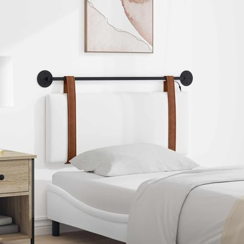 YunCangg Hängande huvudgavel med LED-ljus vit antik PU, 110 x 55 x 5 cm vadderad, väggmontering med avtagbara remmar, modern sovrum väggkudde, bekvämt ryggstöd och läskudde