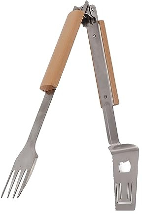 Aramox Pinzas para Tenedor con Espátula para Parrilla Pinzas para Parrilla de Acero Inoxidable con Diseño de Tenedor de Espátula 2 en 1 Largo Abrebotellas Cabeza Ranurada para Barbacoa Camping