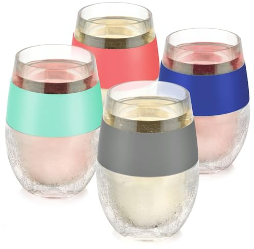 Host Wine Freeze Cooling Cups, Plastic Wine Glasses for Red and White Wines, Double Wall Insulated Freezable Drink Chilling Tumbler, Champagne Gifts for Women, 8.5 oz, Set of 4, Assorted Colors