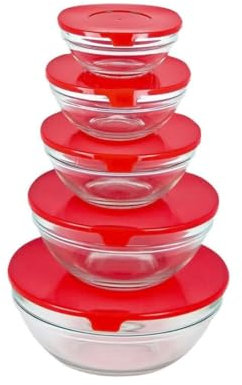 OISE ART STORE Trade Shop - Set 5 Pezzi Contenitori Ciotola Ciotole Scodella Vetro Tappo Microoonde Freezer