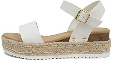 Soda CLIP ~ Women Open Toe Ankle Strap Platform Espadrille Sandal (White, 8.5)
