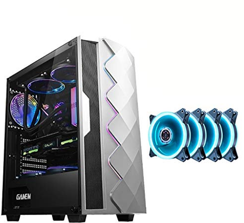 HDYD Boitier ATX ATX, Mid-Tour PC ATX Jeu Cas/M-ATX/ITX - E/S Avant USB 3.0 Port - Panneau Latéral en Verre Trempé - Eau De Refroidissement Soutien - avec Ventilateur Bleu Glace (Size : 4 Fan)