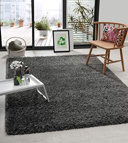 the carpet Green Velvet Wohnzimmer Öko Teppich, Hochflor besteht aus 100% recyceltem Polyester, Langflor, Luxuriöse Felloptik, Kuschelig Weich, Anthrazit, 160 x 230 cm