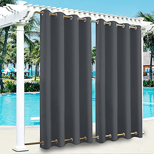 ele ELEOPTION Lot de 2 Rideaux d'extérieur imperméables, Coupe-Vent, avec œillets en Haut et en Bas, Opaques, Protection UV, pour Balcon, Jardin, Cour (Gris foncé, 132 x 275 cm)