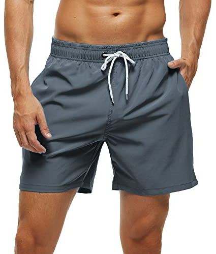 Arcweg Badbyxor för män med blixtlåsficka, ventilerande och vattenavvisande badshorts för män, elastiska träningsshorts, justerbara med dragsko och mesh-foder, GRÅ, XL