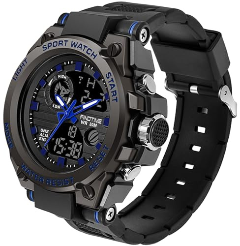 Montre de Sport pour Homme avec Chronomètre Compte à Rebours Alarme, Grand Affichage Bracelet Noir en résine