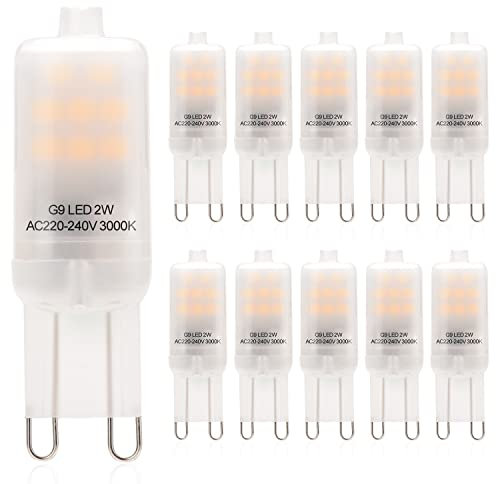 Eco.Luma Lampadine LED G9 2 W bianco caldo 3000 K, equivalenti a 20 W alogene, angolo del fascio 360°, non dimmerabili AC 220-240 V, senza sfarfallio, confezione da 10