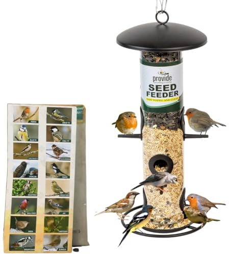 PROVIDE Large 6 port metal bird feeder, Easy Clean Bird Seed Feeder, bird feeders for small birds, Easy Open wild Bird Feeders. Hanging Bird Feeder for seeds