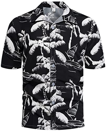 PADOLA Camisa Hawaiana Hombre Manga Corta con Botones Camisas Tropicales Vacaciones Casual Top(Cocotero Blanco,M)