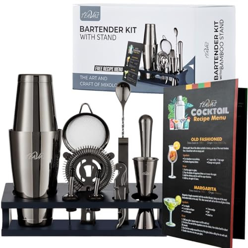 TEAVAS Mixology Barkeeper-Set mit japanischem Jiggler und Ständer, 13-teiliges Cocktail-Set aus Edelstahl, Shaker, Sieb, Mixer, Löffel, Stößel, Jubiläums- und Geburtstagsgeschenke für Freunde, Familie