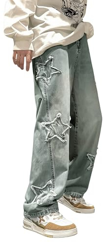 DINGJIUYAN Y2k Star Jeans High Waisted Hip Hop Streetwear Jeans Loose Baggy Embroidery Aesthetic Harajuku Denim Pants