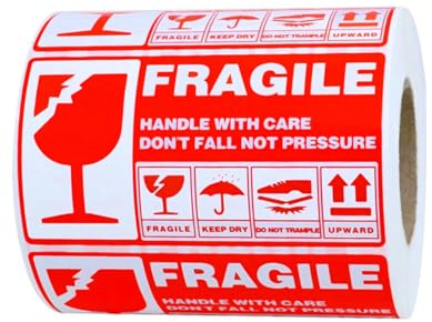 SHINEOFI 900 Pièces Autocollants Fragile, 13x7cm étiquettes d'avertissement Fragile Avec Inscription En Anglais, Taille Autocollant rouge