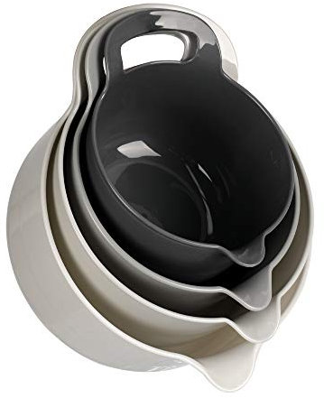 BoxedHome Lot de 4 bols mélangeurs gigognes avec bec verseur et poignée, sans BPA, passent au micro-ondes et au lave-vaisselle (gris, lot de 4 avec poignée)