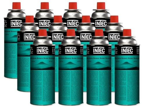 Intec – Pack de 12 botellas de gas Butano, 227 g, cartucho de gas para camping compacto con clic, hornillo para desherbáceo, barbacoa