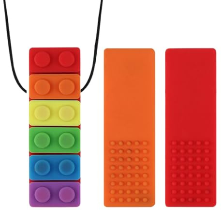 2 Pezzi Collana per Masticare il Pastello Sensoriale - Migliori Strumenti per l'Autismo - Durevoli e forti Giocattoli Masticabili in Silicone - Ciondolo per Masticare per Ragazzi e Ragazze