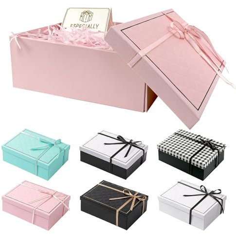 TAIXING 2025 Neu Geschenkbox Mit Deckel, 25 x 18 x 8,5 cm, Mit Schleifen, Raffia, Grußkarten - Set für Hochzeit, Geburtstag, Valentinstag, Weihnachten