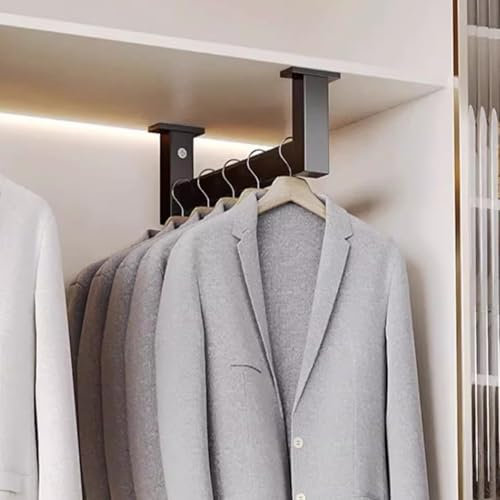 WhamtL Kleiderstange Schrank Robuste Kleiderstange aus Aluminium zur Montage Oben, Schwarze Kleiderstange mit Halterung, Höhenverstellbare Garderobenstange(20cm(7 7/8))
