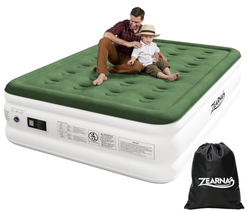 Zearna Full Size Air Mattress with Built in Pump, 18 Raised Comfort Air Bed, Upgraded Flocked Top Blow up Mattress with Carrying Bag, Inflatable Mattress for Guests & Home, AirBed, 650 lbs Max