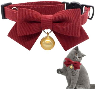 LEEQ Collari per gatti con campane, collare rimovibile con papillon, solido colore di base collare per papillon per gatti, con Fibbia di Sicurezza