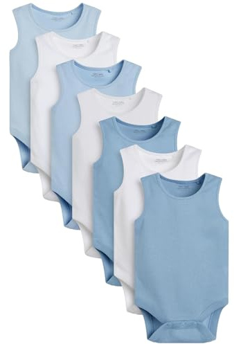NEXT Bébé garçon Body à bretelles pour bébé, lot de 7 | Fermeture boutonnée, 100 % coton