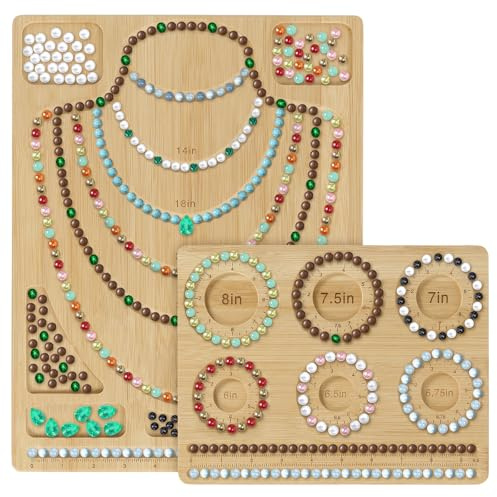 GWCYMYD 2 Pcs Jewelry Making Tray, Combi Bamboo Beading Board with Size Markings, Combi Bead Board for DIY Necklaces Bracelets