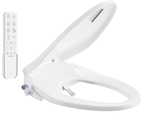 SR SUN RISE Electric Bidet Toilet Seat Elongated - Dual Nozzles for Female & Hip, Comfort Heated Seat & Air Dryer, 6 Wash Modes, Remote & Knob Control, Silent Close Lid, Nightlight, Ultra-Slim