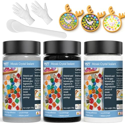 WAN2TLK Kit di malta per mosaico di cristallo, 130 g, accessori per piastrelle a mosaico, per lavori artigianali, non necessita di acqua, asciugatura rapida, essenziale per stuccare a mano, per tutte