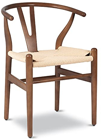 Mitten av århundradet modernt Wishbone matstolsset – massivt trä Y-stolar med hampasits och armstöd – eleganta möbler för elegant matsalsdekor