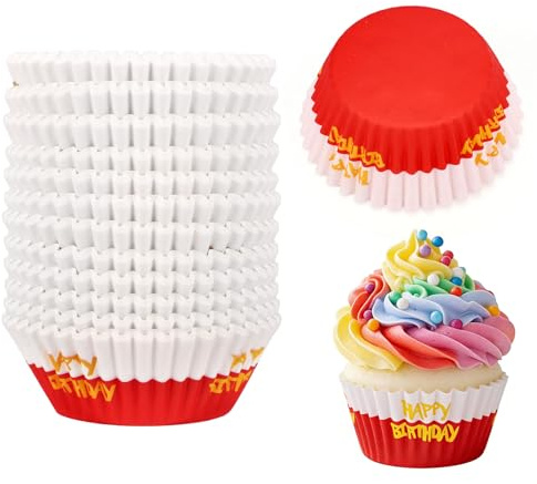 Csoisoy 300pcs Rouges et Blanches Dessins Animés Caissettes à Cupcakes, Dessin Animé Caissettes Cupcake Anniversaire Articles de Fête Polyvalents pour Muffins Puddings et Salades de Fruits