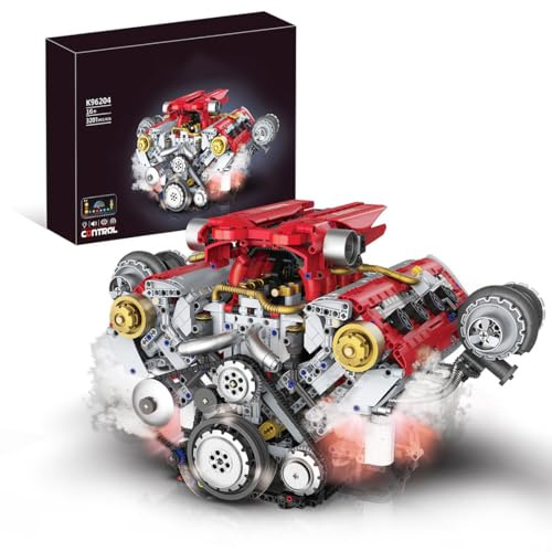 MetaHrystynx Set med V-8 motorblock, fungerande V-8 motormodell, mekanisk metallmodell, DIY monteringssats med appkontroll, LED-ljus och sprayanordning, presentidé