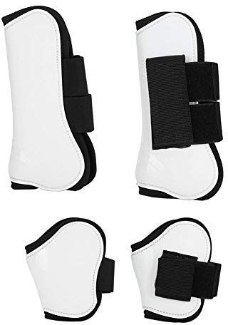 4 Protectores de Patas para Caballos con Carcasa de PU Blanca, Envoltura Protectora para Botas, protección para Las Patas Delanteras y traseras para Saltar obstáculos, Equipo de eq