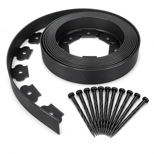 DDIOYIUR Bordo per Giardino 20 m x 5 cm, Bordura per Aiuole Flessibile in PE con 60 Picchetti, Bordo per Prato Senza Scavo, Tagliabile, per Vialetti, Aiuole, Ghiaia e Orto