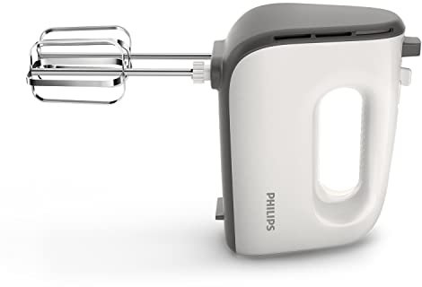 Philips Amasadora - 450W, 5 Velocidades + Turbo, Doble Varilla Redonda, Amasador, Gris (HR3740/00)