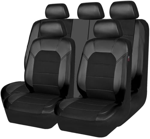 CAR PASS Leather and 3D Air Mesh Universal Fit Car Seat Covers, for Sedans,Trucks,Suvs,Airbag Compatible,Zipper Design and Reserved Opening Holes for Headrest(Full Set, Black and Black)