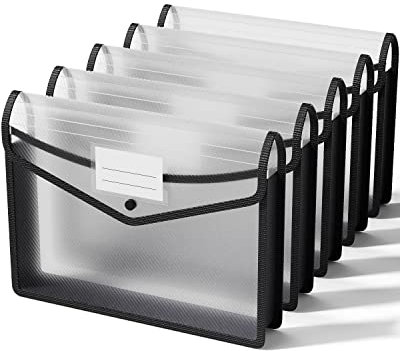 ThinkTex 5 Stück Dokumententasche A4 Hochwertige Dokumententasche Sammelmappen Projektmappen, mit Druckknopf Kunststoff Umschlag Mappe Wasserdicht Transparent,für Reise Büro Dokument Schule