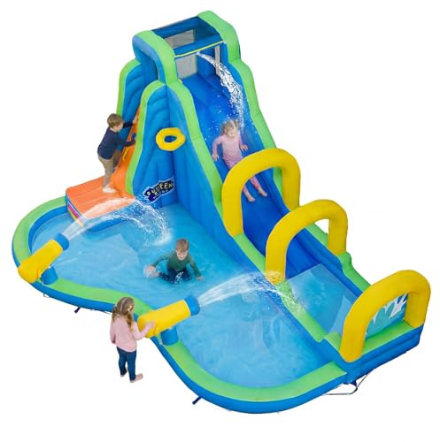 COSTWAY Castello Gonfiabile Per Bambini, Con Scivolo, Piscina e Muro Arrampicante, Per 4 Bambini 4-12anni, Con Borsa di Trasporto e Kit di Riparazione, Regalo Perfetto per Bambini (Senza soffiatore)