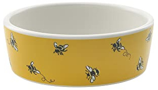 Pet Brands Cath Kidston Ceramic Dog Pet Bowl, Bee Print Water/Feeding Bowl - Large, Yellow