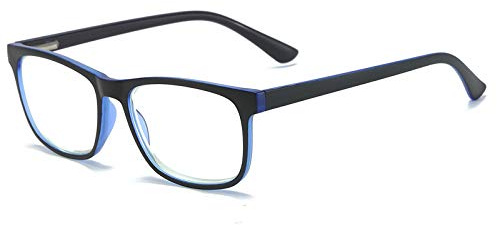 MMOWW Gafas de lectura anti-Blu-ray, gafas cuadradas de moda para ordenador para hombres y mujeres con bisagra de resorte antifatiga(azul,+2.0)