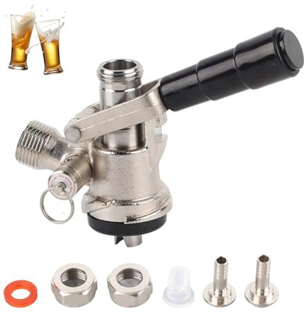 Acoplador de Cerveza Tipo S, Inoxidable Grifo De Barril De Cerveza De Tipo Dispensador De Cerveza De Barril Con VáLvula De Alivio De PresióN De Seguridad, Plateado para Bares en el Hogar