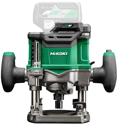 HiKOKI Akku-Oberfräse M3612DA (36V, Spannzange Ø 8/12 mm, 50 mm Hubhöhe, Brushless, Soft-touch, LED, verstellbare Handgriffe, im Transportkoffer, Zubehör, ohne Akku und Ladegerät))