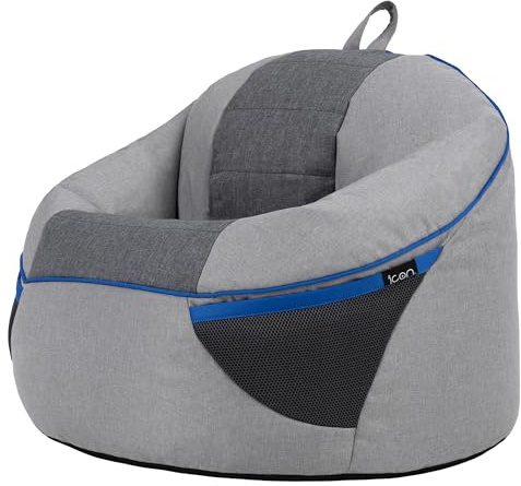 icon PLAY-R1 Alpha Kids Bean Bag, Grey, Gaming Chair for Kids, Bean Bag with Filling Included for Girls and Boys, Childs Chair, Beanbags for Children, Gaming Room, Playroom Décor, Bedroom Accessories
