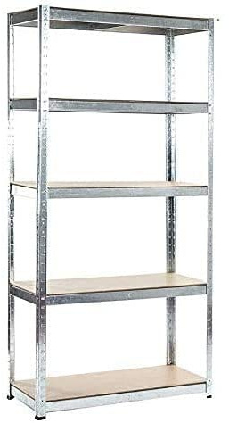 Muttons Garage Shelving Units 5 Tier Heavy Duty Shed Storage Racking Shelf Metal Boltless 875kg Capacity 175kg Per Shelf for Warehouse Workshop Office (Silver, 90x40x180cm)
