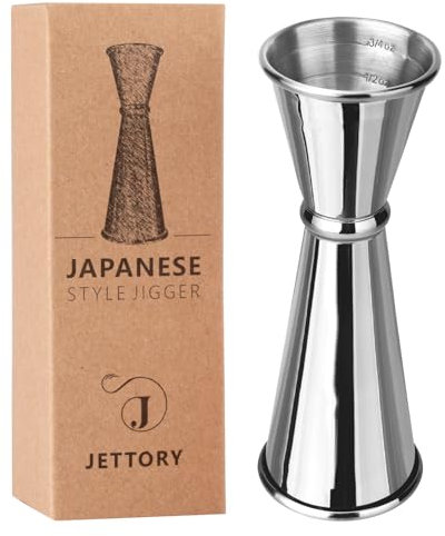 Jettory Jigger | Jigger Giapponese 1oz / 2oz con Misure Interne | Jigger per Cocktail in Acciaio Inox 304 per Bartending | Strumento Professionale per Bar (Argento)
