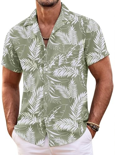 COOFANDY Mens Hawaiian Shirts Short Sleeves Floral Tropical Button Down Shirt Summer Beach Vacation Shirts