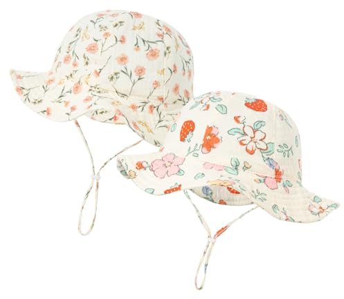 Happy Cherry - Bebé Sombrero de Sol Verano Niño Niña Gorra Protección Solar para Playa Ocio Viaje Gorro de Pescador con ala Ancha Bucket Hat para al Aire Libre - 3-12 Meses - Beige