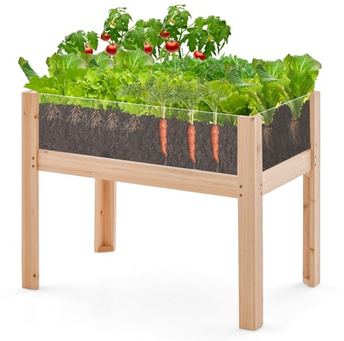 COSTWAY Fioriera Rialzata da Giardino 50/130 L, Orto Rialzato con Gambe, Fori di Drenaggio e Pannelli in Acrilico, Aiuola Rialzata per Ortaggi, Fiori e Piante (75 x 46 x 61 cm)