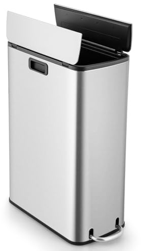 GiantexUK 46L Pedal Bin, Stainless Steel Rubbish Bin with Removable Inner Bucket, Soft Closure Butterfly Lid & Handle, Slim Recycle Trash Can Dustbin for Home Kitchen Dining Living Room Office
