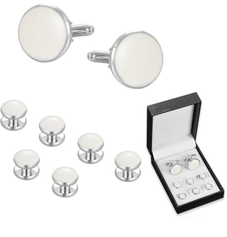 Axvxby Manschettenknöpfe und Hemdknopf Set, Herren Manschettenknöpfe und Knopf Set mit Geschenkbox, Ideal für formelle Hemden, Dinner Jackets, Anzüge und Business Attire (Weiß)